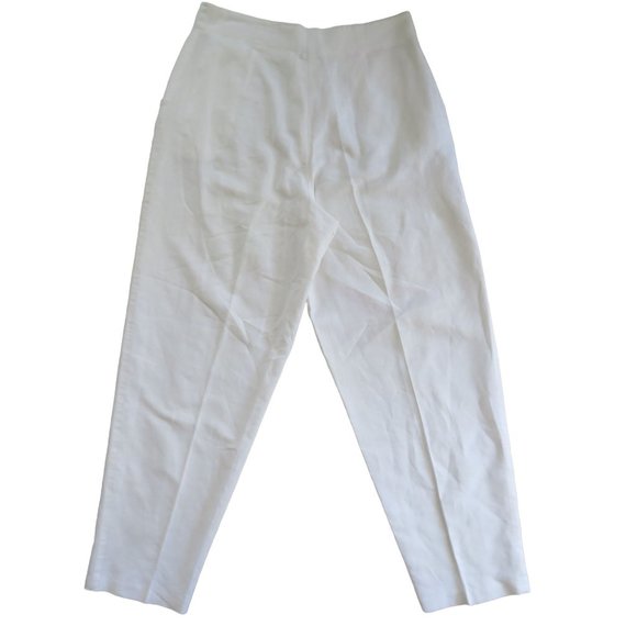 Vintage 80s High Waist White Linen Pants S Pockets Button Zip Tapered Leg USA - Picture 7 of 9